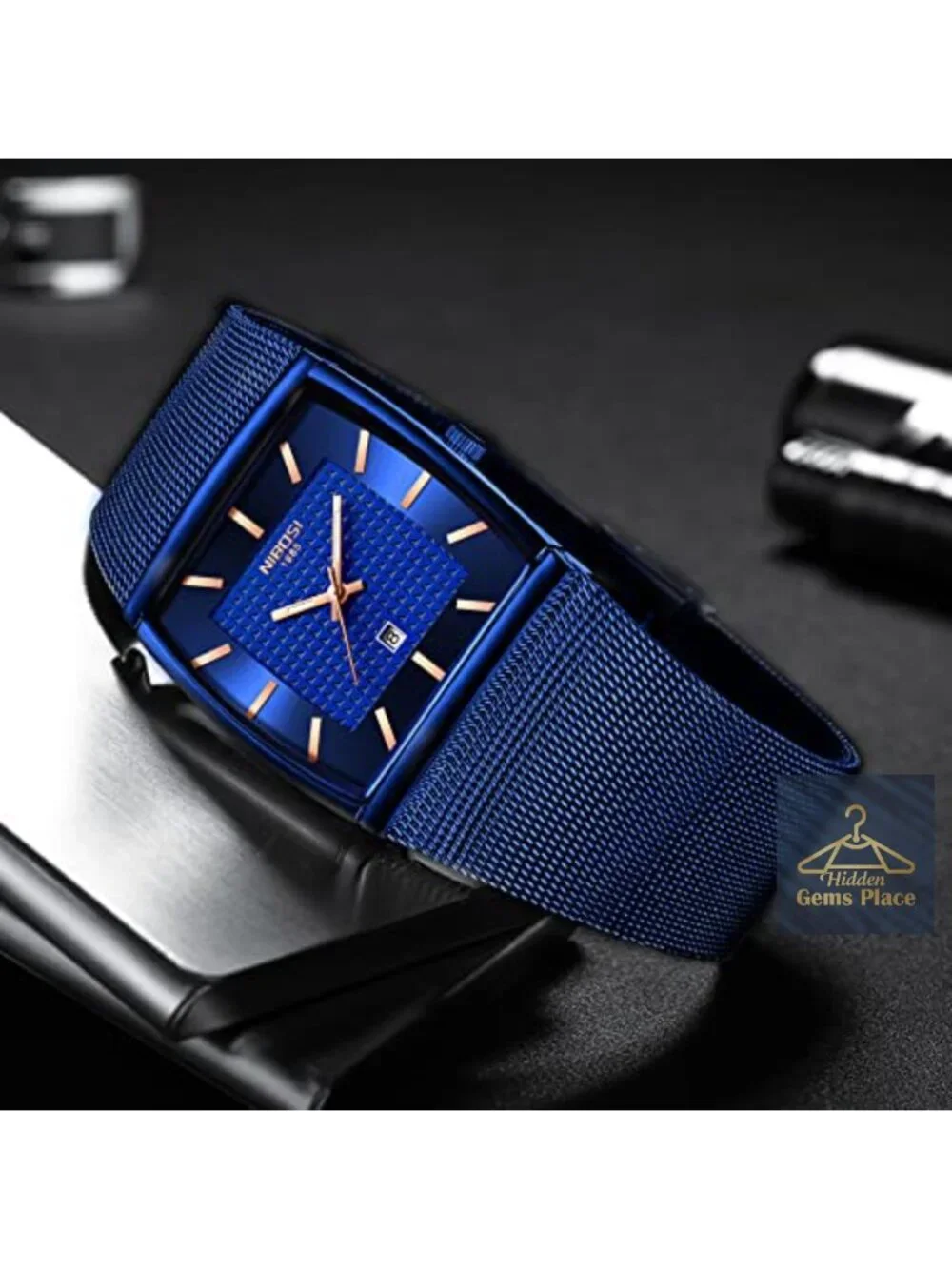 Men's Analog Square Dial Mesh Strap Watch Quartz Date Display Stainless Steel